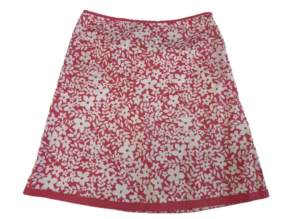 L.L.Bean Pink Floral 100% Cotton A-Line Knee Zip Skirt Cottagecore Grandma